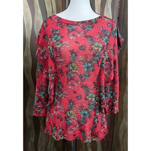 Free People Dock Street Ruffle-Trim red floral blouse. Size M.